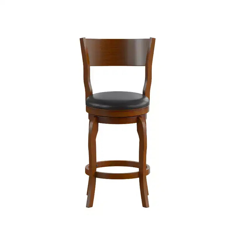 Emma and Oliver Classic Pub Style Swivel Wooden Barstool with Padded Faux Leather Seat
