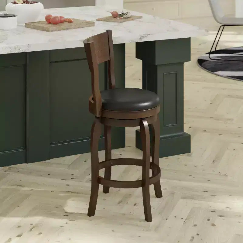 Emma and Oliver Classic Pub Style Swivel Wooden Barstool with Padded Faux Leather Seat