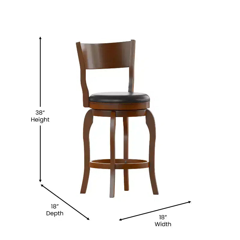 Emma and Oliver Classic Pub Style Swivel Wooden Barstool with Padded Faux Leather Seat