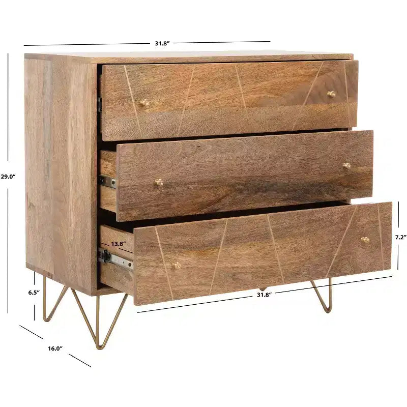 Marigold 3 Drawer Chest - CHS9001 - Natural/Brass - Safavieh
