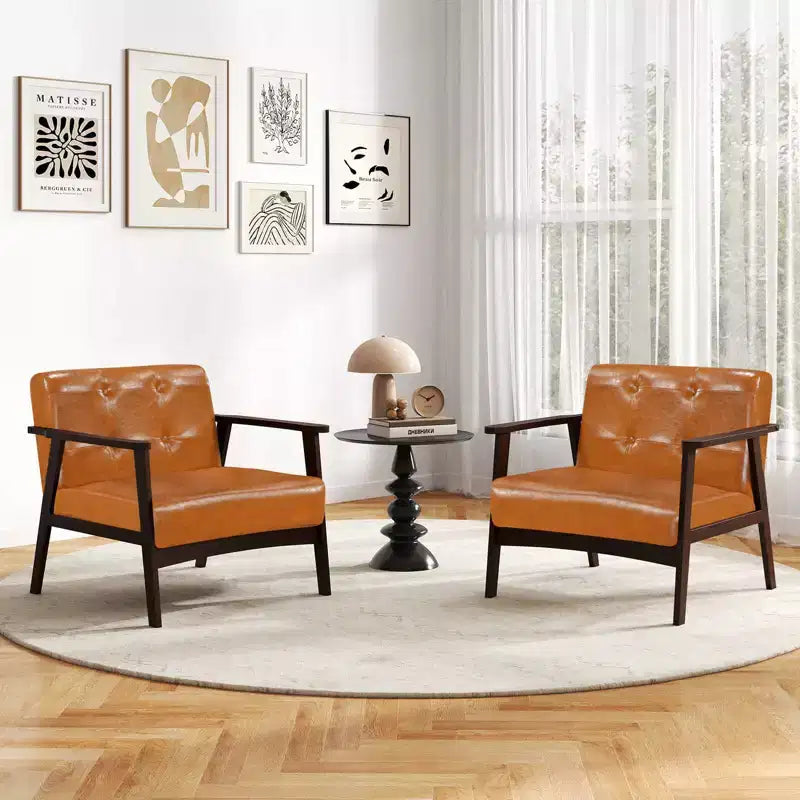 Costway Accent Chair with Armrest & Rubber Wood Frame Button Tufted Chair for Living Room Brown/Black