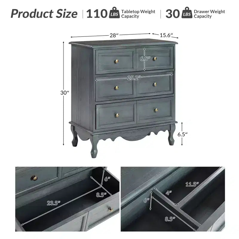 Galatea 32'' Traditional Solid Wood 3 - Drawer Accent Chest with Charging Station | HULALA HOME