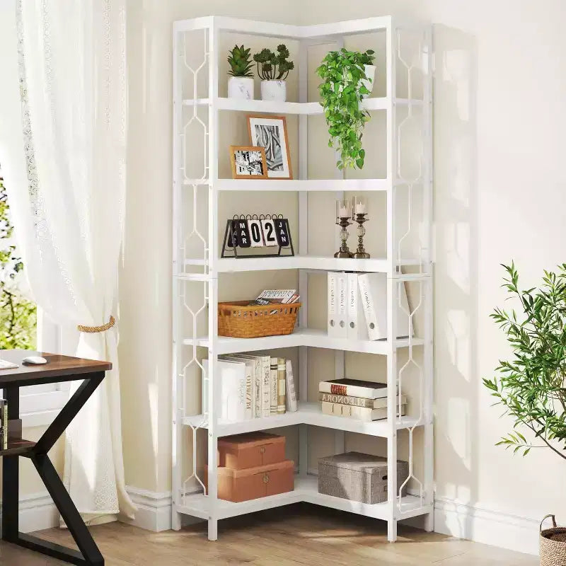 Tribesigns 7-Tier L-Shaped Bookshelf, Wood Corner Etagere Bookcase, Freestanding Display Shelving Unit
