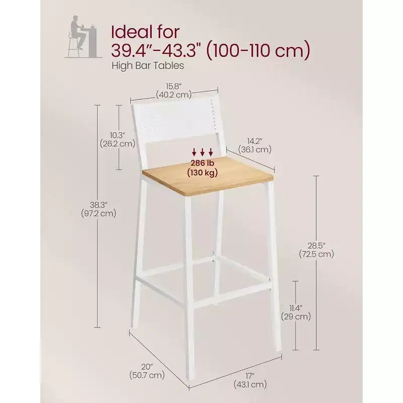 VASAGLE Bar Stools, Set of 2 Bar Chairs, Tall Bar Stools with Backrest, Industrial in Party Room