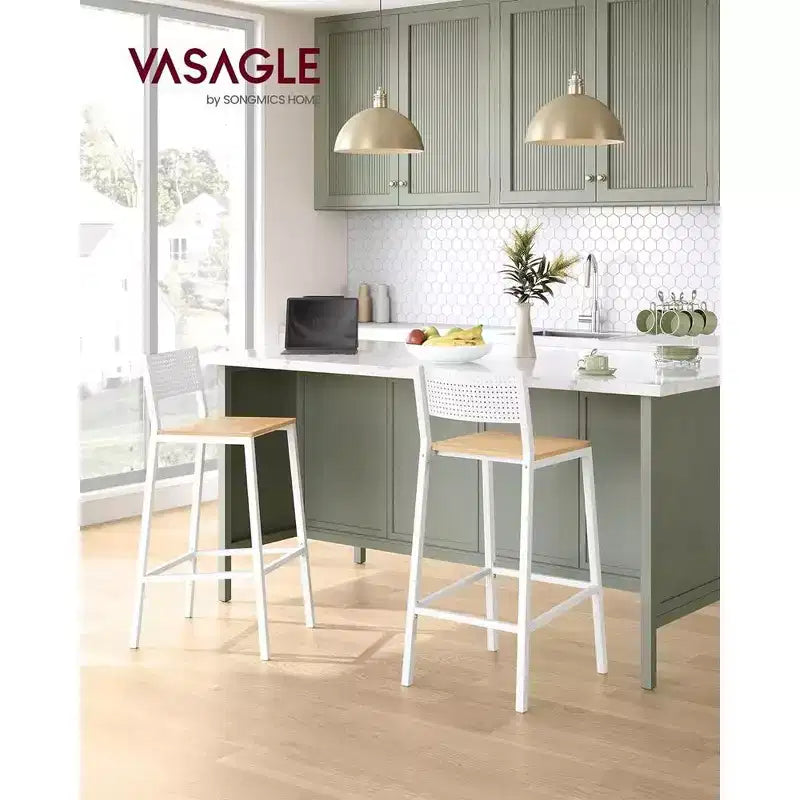 VASAGLE Bar Stools, Set of 2 Bar Chairs, Tall Bar Stools with Backrest, Industrial in Party Room