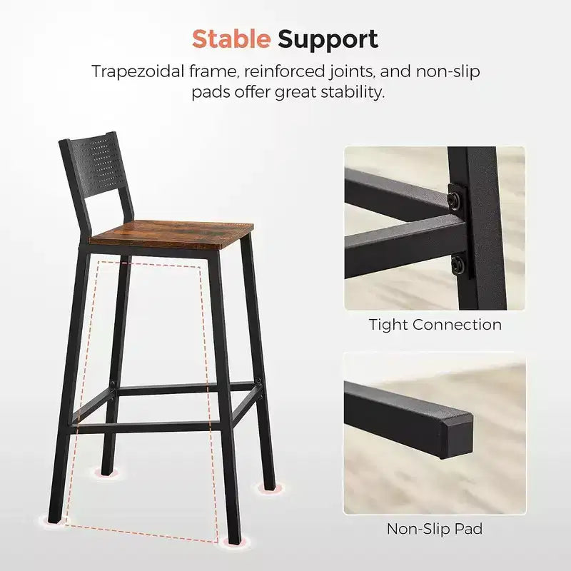 VASAGLE Bar Stools, Set of 2 Bar Chairs, Tall Bar Stools with Backrest, Industrial in Party Room