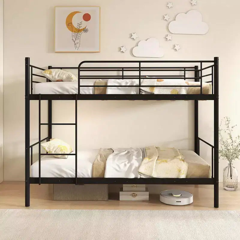 Costway Metal Twin Over Twin Bunk Bed with Built-in Ladder Safety Guardrail Black/White