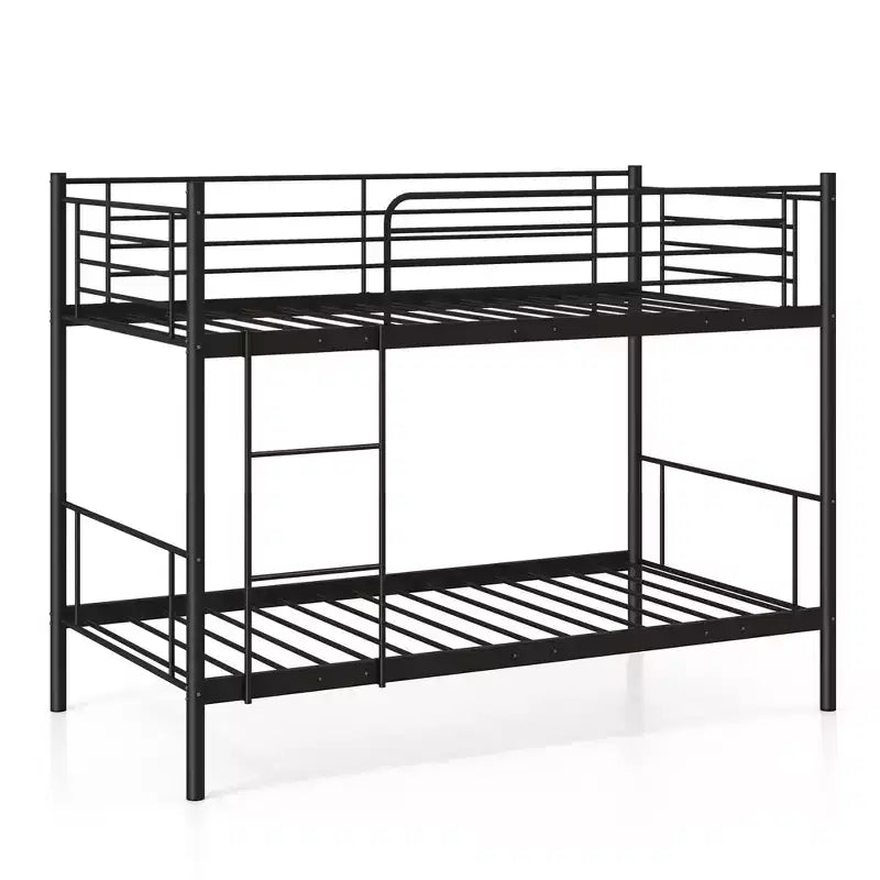 Costway Metal Twin Over Twin Bunk Bed with Built-in Ladder Safety Guardrail Black/White