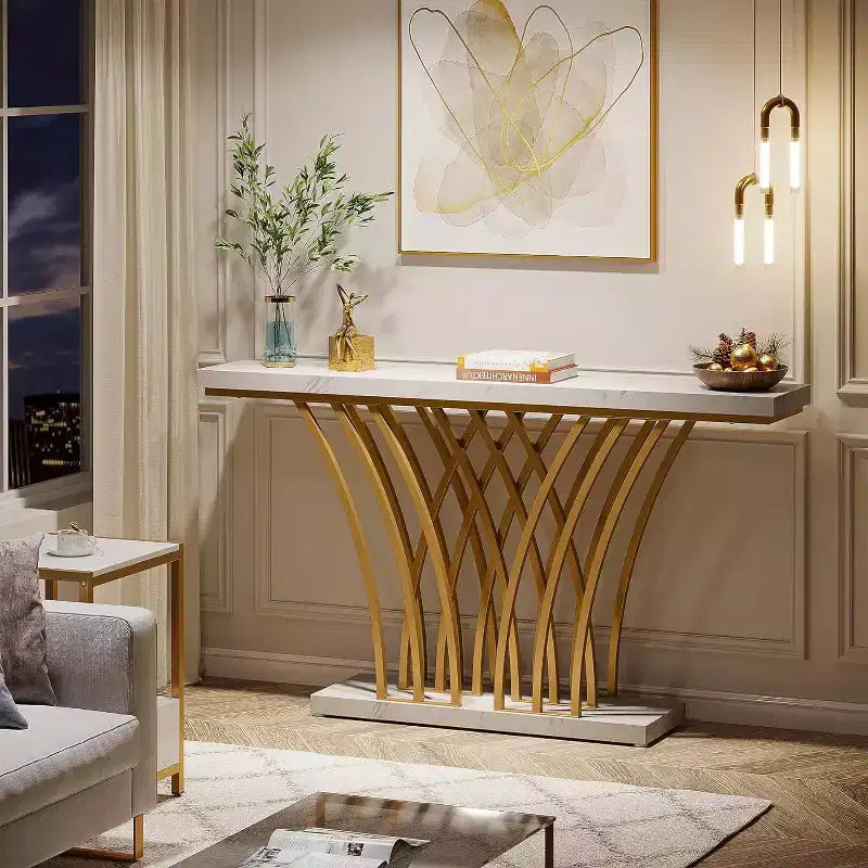 Tribesigns Grid-Shaped Metal Base Console Table