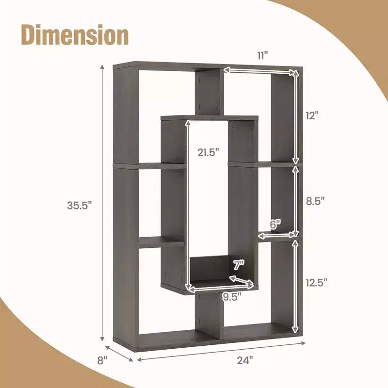 Costway 7-Cube Geometric Bookshelf with Anti-Toppling Device Modern Open Bookcase White/Black/Oak/Rustic Brown/Natural/Grey