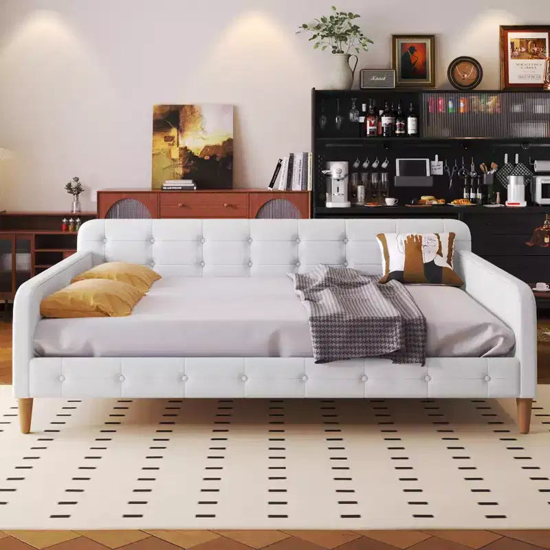 Full/Twin Size Upholstered Daybed with 4 Wood Support Legs-ModernLuxe