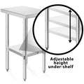 KUTLER Stainless Steel Table with Caster Wheels, NSF Heavy Duty Commercial Prep and Work Table with Undershelf for Restaurant, Hotel, Home