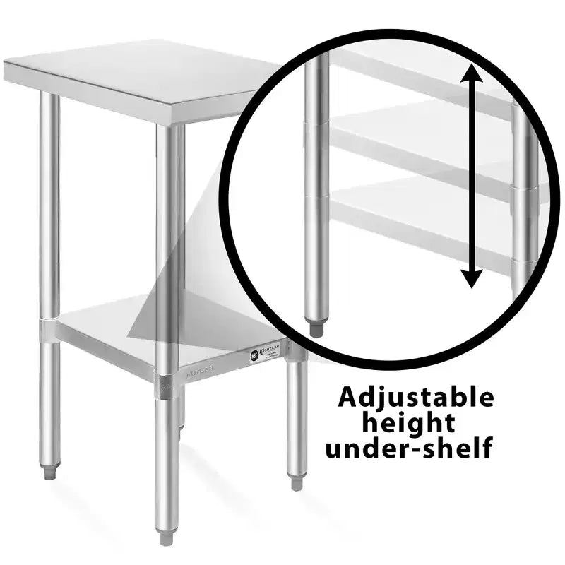 KUTLER Stainless Steel Table with Caster Wheels, NSF Heavy Duty Commercial Prep and Work Table with Undershelf for Restaurant, Hotel, Home