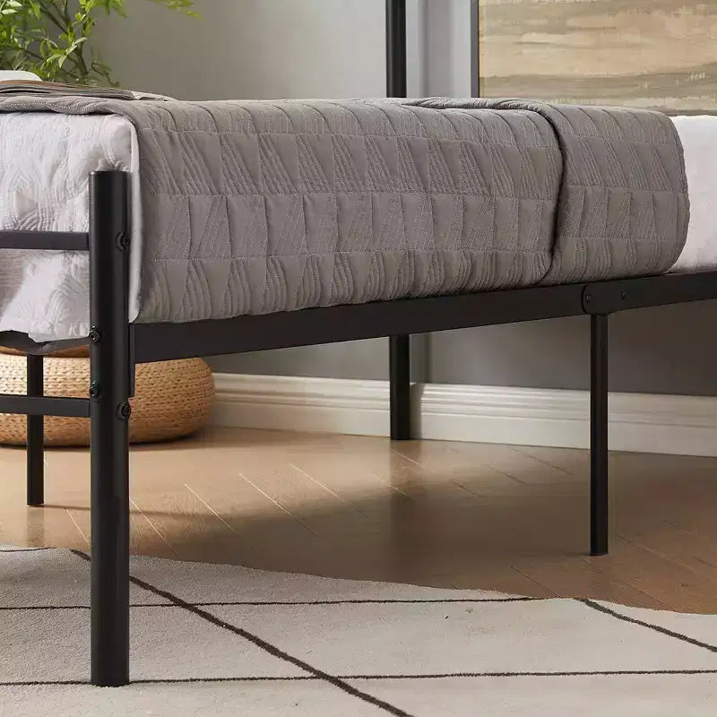 VECELO Metal Platform Bed with Wood Headboard and Footboard