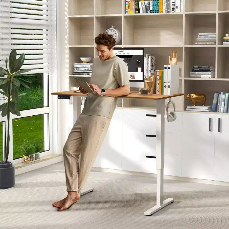 Costway 48'' x 24'' Electric Standing Desk Height Adjustable with 3 Memory Heights & 2 Cable Management Holes Natural White/Rustic Brown/Natural