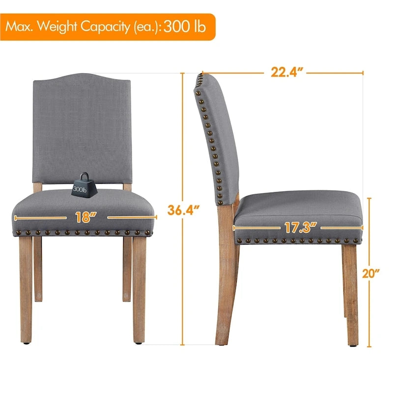 Lot de 2 chaises de salle à manger capitonnées avec clous décoratifs - 45,7 cm L x 57,1 cm l x 92,7 cm H
