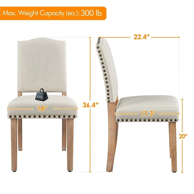 Lot de 2 chaises de salle à manger capitonnées avec clous décoratifs - 45,7 cm L x 57,1 cm l x 92,7 cm H