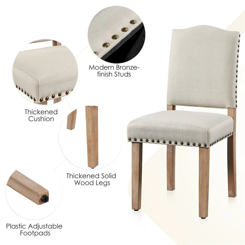 Lot de 2 chaises de salle à manger capitonnées avec clous décoratifs - 45,7 cm L x 57,1 cm l x 92,7 cm H