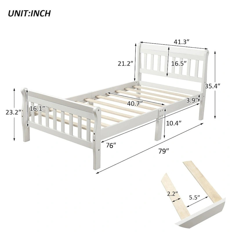Lit plateforme en bois - Cadre de lit simple - Sommier à lattes