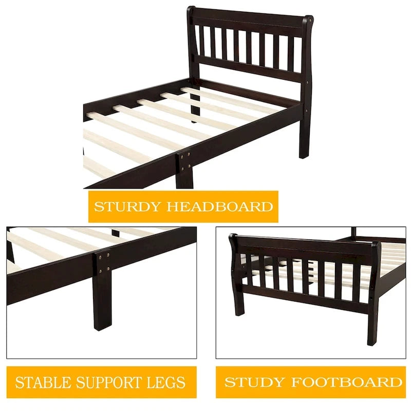 Lit plateforme en bois - Cadre de lit simple - Sommier à lattes