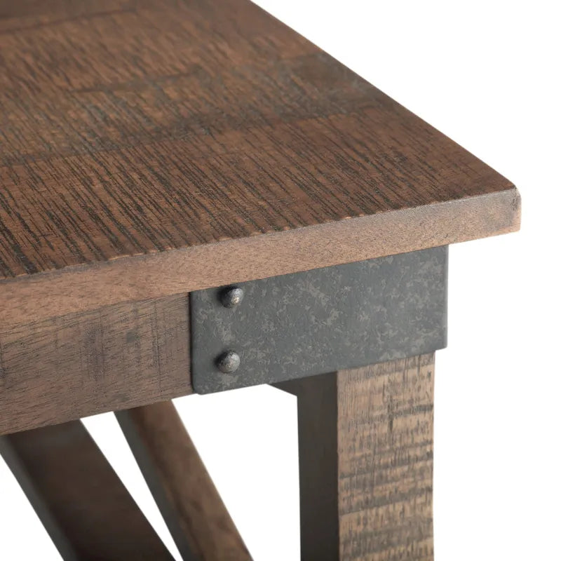 Table basse carrée de style industriel, 81 cm — Bois de manguier massif et métal, finition marron foncé vieilli