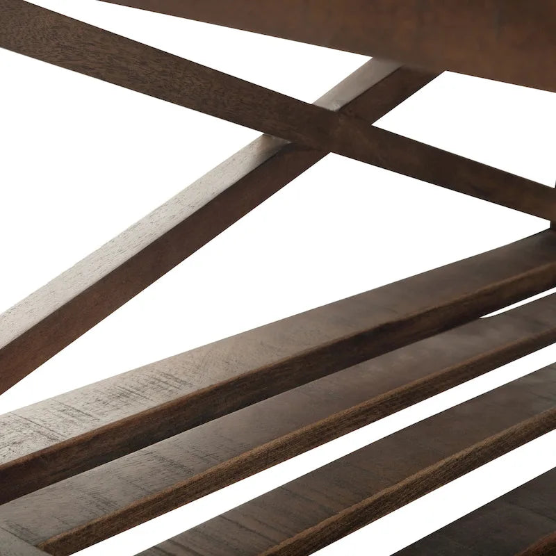Table basse carrée de style industriel, 81 cm — Bois de manguier massif et métal, finition marron foncé vieilli