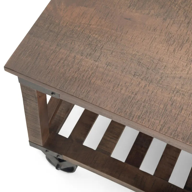 Table basse carrée de style industriel, 81 cm — Bois de manguier massif et métal, finition marron foncé vieilli