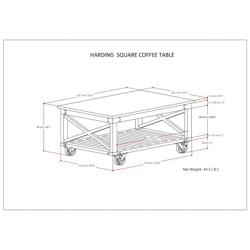 Table basse carrée de style industriel, 81 cm — Bois de manguier massif et métal, finition marron foncé vieilli