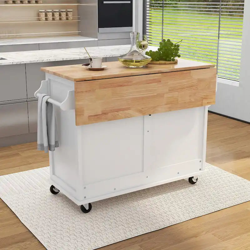 Desserte de cuisine en hévéa avec plan de travail rabattable