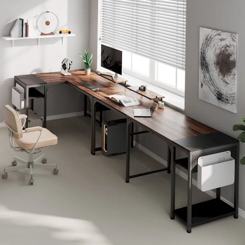 Bureau informatique en forme de L de 60 po avec support d'écran et étagère de rangement pour bureau à domicile