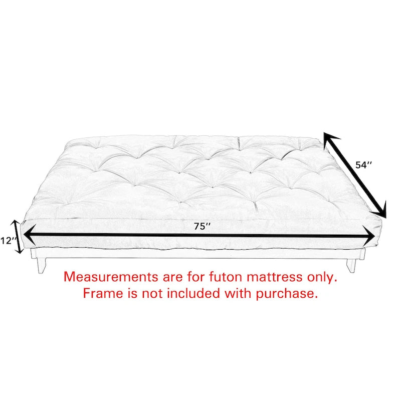 Matelas de futon entièrement gris granit de 12 pouces