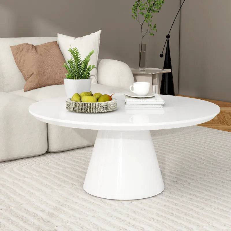 Table Basse Cône Moderne pour Salon, Finition Brillante, 90cm de Diamètre, Noir ou Blanc