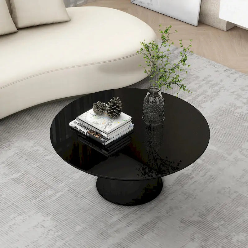 Table Basse Cône Moderne pour Salon, Finition Brillante, 90cm de Diamètre, Noir ou Blanc
