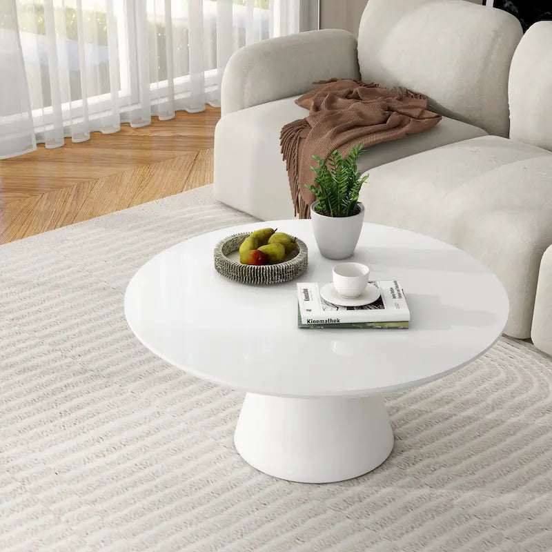 Table Basse Cône Moderne pour Salon, Finition Brillante, 90cm de Diamètre, Noir ou Blanc