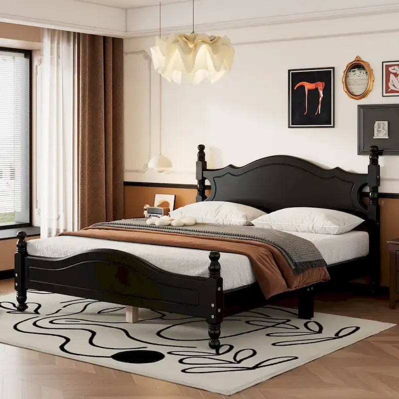 Lit plateforme de style rétro, Cadre de lit plateforme en bois