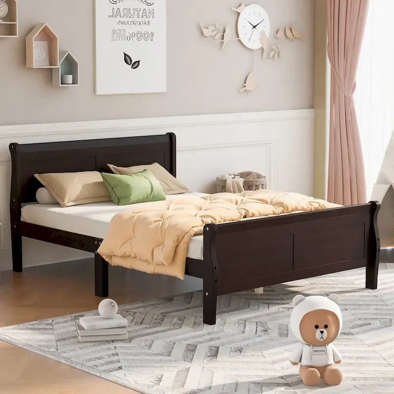 Lit plate-forme en bois Queen Size avec tête de lit