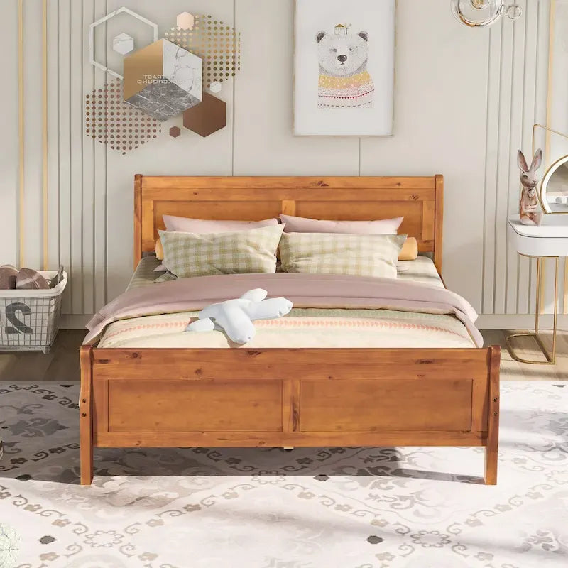 Lit plate-forme en bois Queen Size avec tête de lit