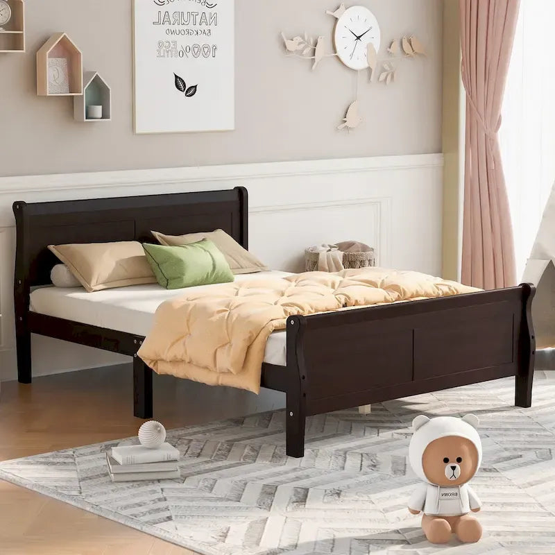 Lit plate-forme en bois Queen Size avec tête de lit