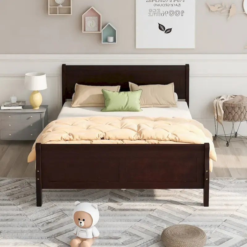 Lit plate-forme en bois Queen Size avec tête de lit