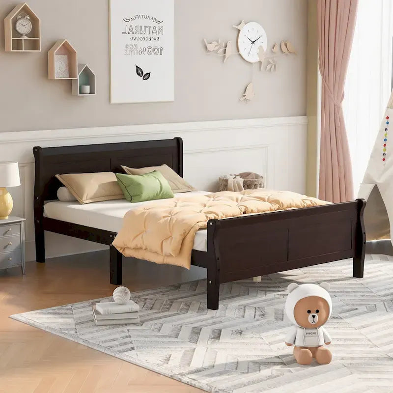 Lit plate-forme en bois Queen Size avec tête de lit