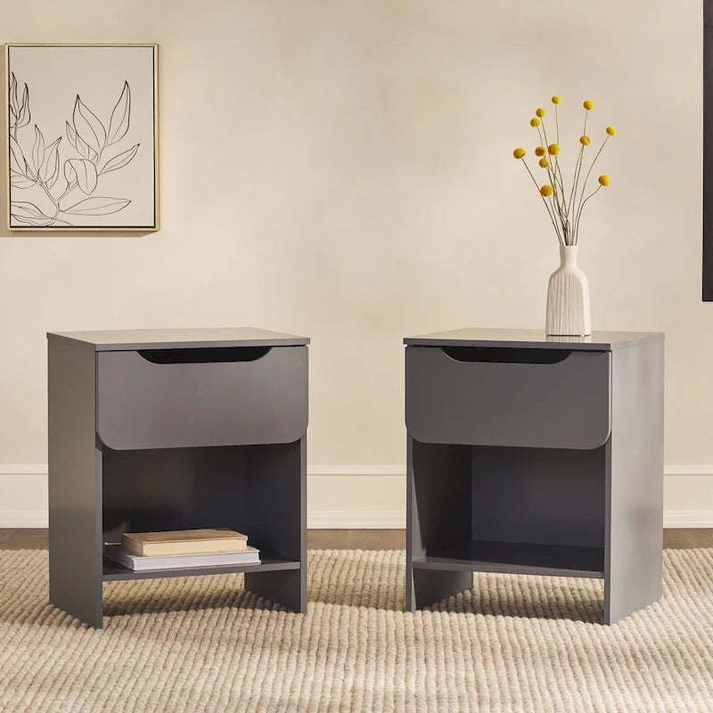 Table de chevet moderne à 1 tiroir avec niche de rangement (Lot de 2)