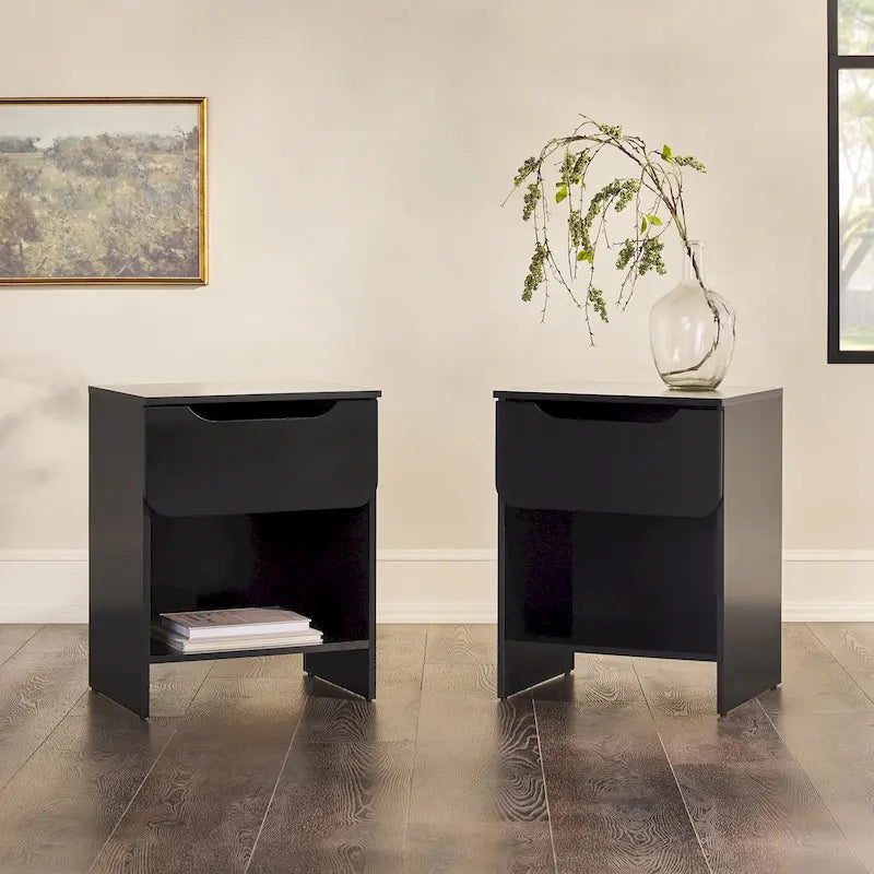 Table de chevet moderne à 1 tiroir avec niche de rangement (Lot de 2)