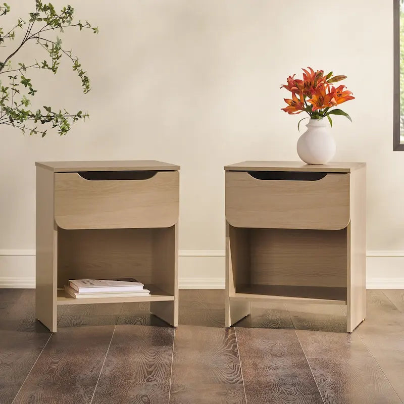 Table de chevet moderne à 1 tiroir avec niche de rangement (Lot de 2)