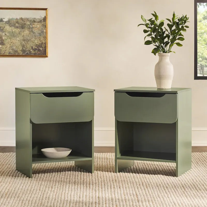 Table de chevet moderne à 1 tiroir avec niche de rangement (Lot de 2)
