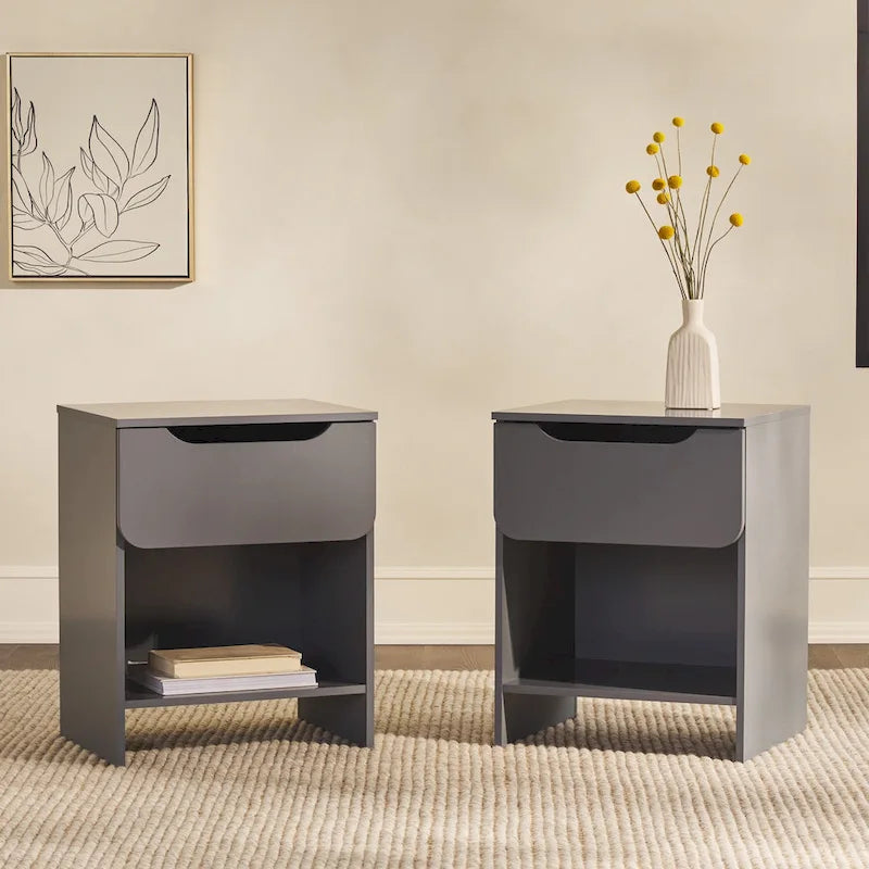 Table de chevet moderne à 1 tiroir avec niche de rangement (Lot de 2)