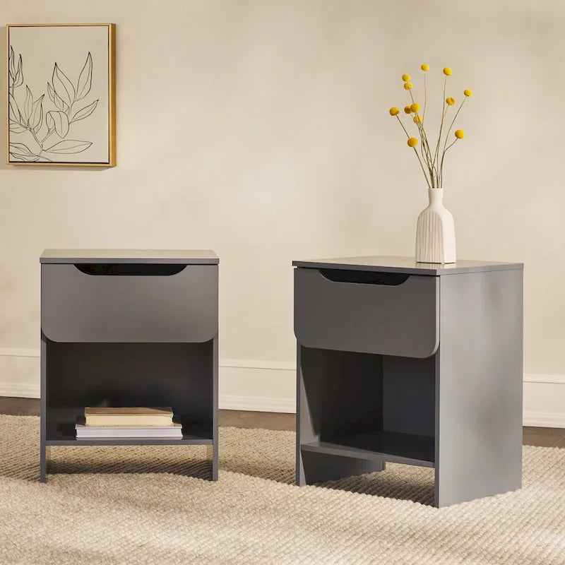 Table de chevet moderne à 1 tiroir avec niche de rangement (Lot de 2)