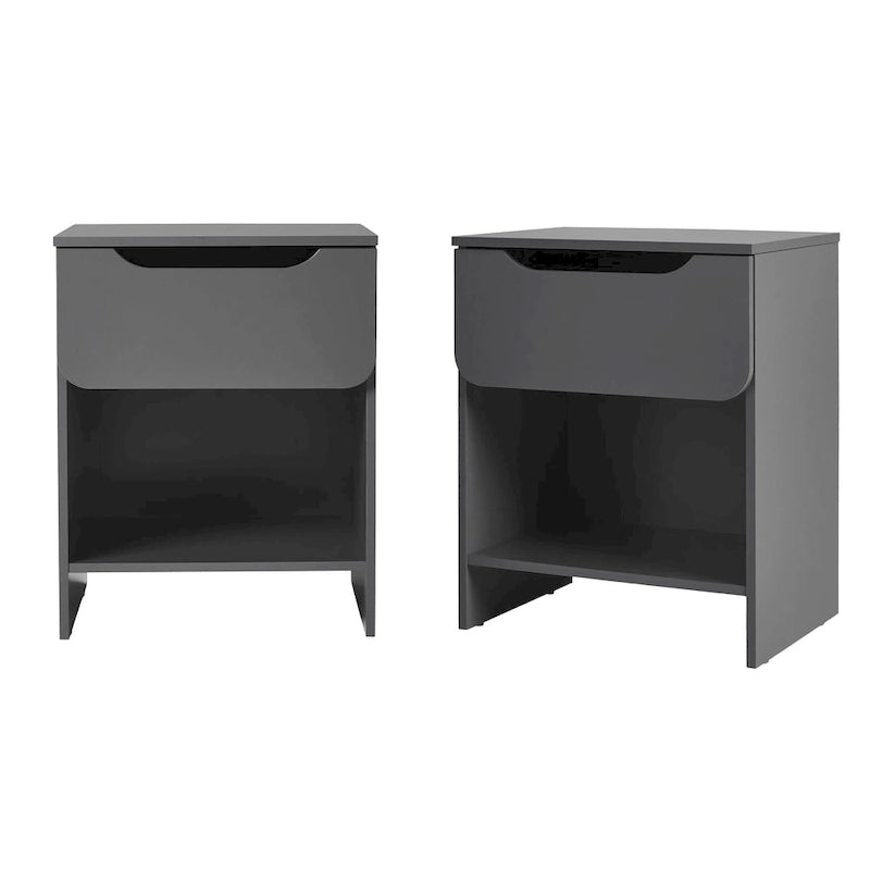 Table de chevet moderne à 1 tiroir avec niche de rangement (Lot de 2)