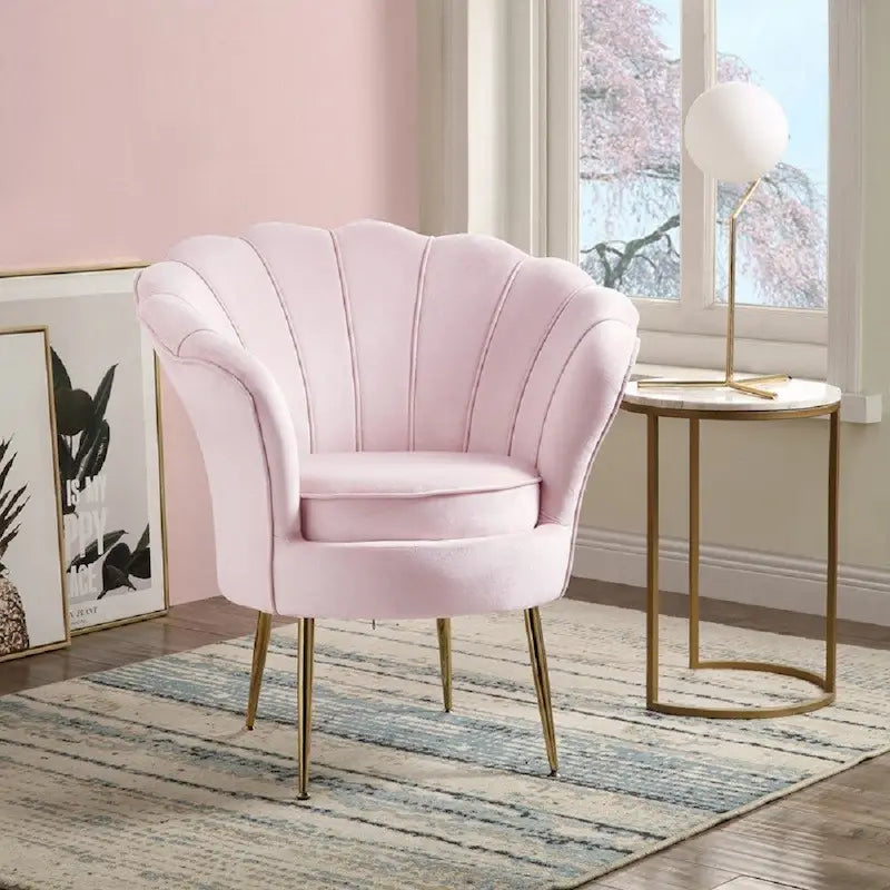 Fauteuil crapaud en velours avec dossier festonné et pieds en métal