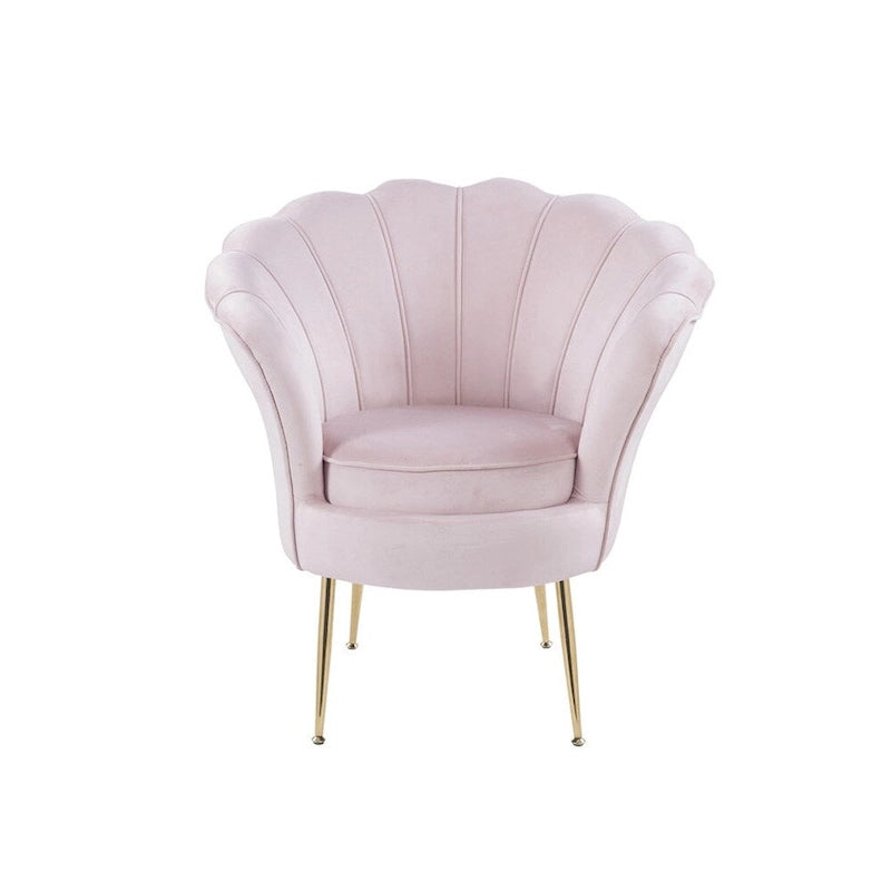 Fauteuil crapaud en velours avec dossier festonné et pieds en métal
