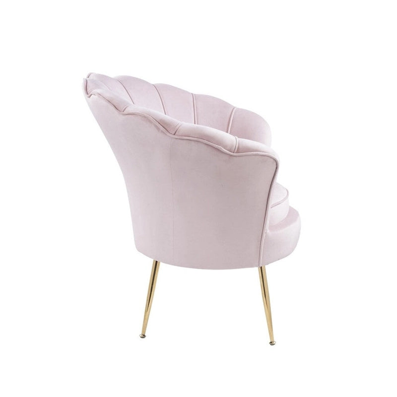 Fauteuil crapaud en velours avec dossier festonné et pieds en métal